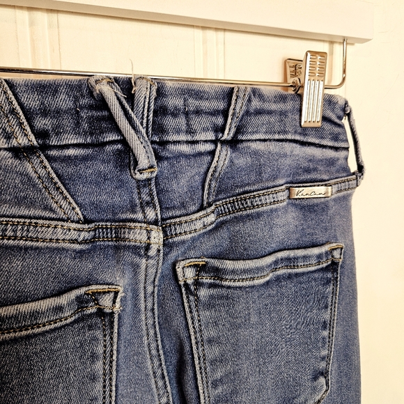 Kancan High Rise Flare Jeans Womens 27 7 Blue Denim Dark Wash Stretchy Boho Chic - Picture 9 of 15